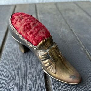Vintage Bronze Shoe with Red Velvet pin Cushion